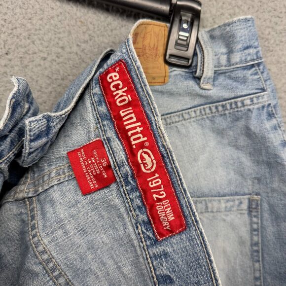 Vintage Ecko Unltd Jeans men's 36 Blue Denim Light Baggy Thrashed Y2k NO BUTTON - Picture 12 of 13